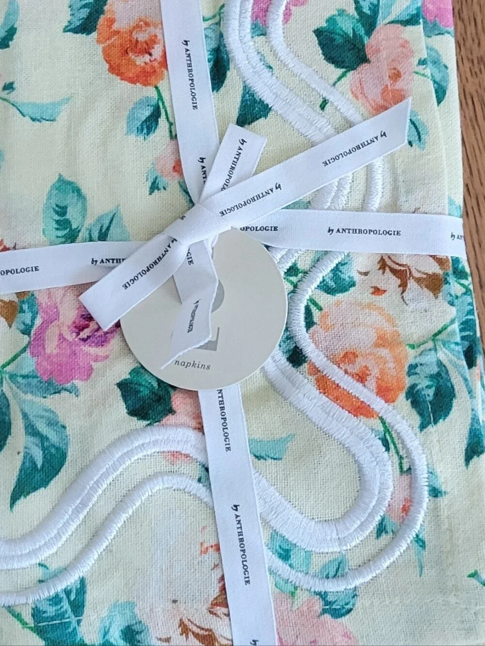 Anthropologie Madeline Napkins, set of 2, floral print - yellow, pink, orange